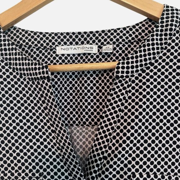 Women's 2X Black White Pattern Work Casual Button Roll Tab PLUS Soft Blouse - Picture 4 of 4